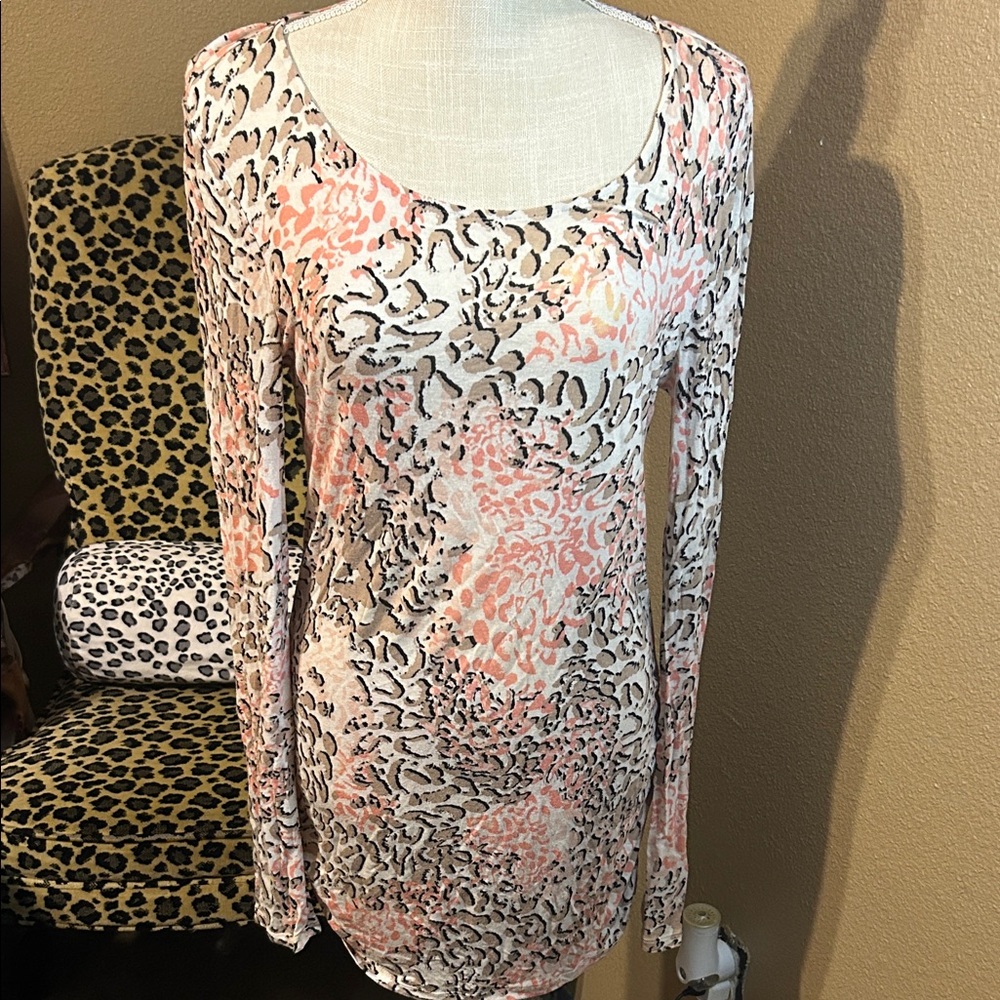 Dana Buchman Pink and Cream Animal Print Blouse